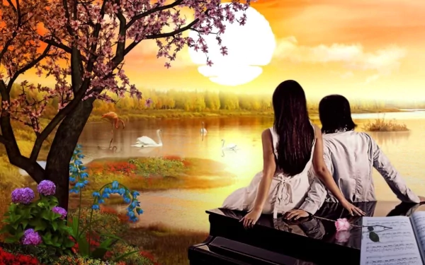 sunset flower pond artistic love HD Desktop Wallpaper | Background Image