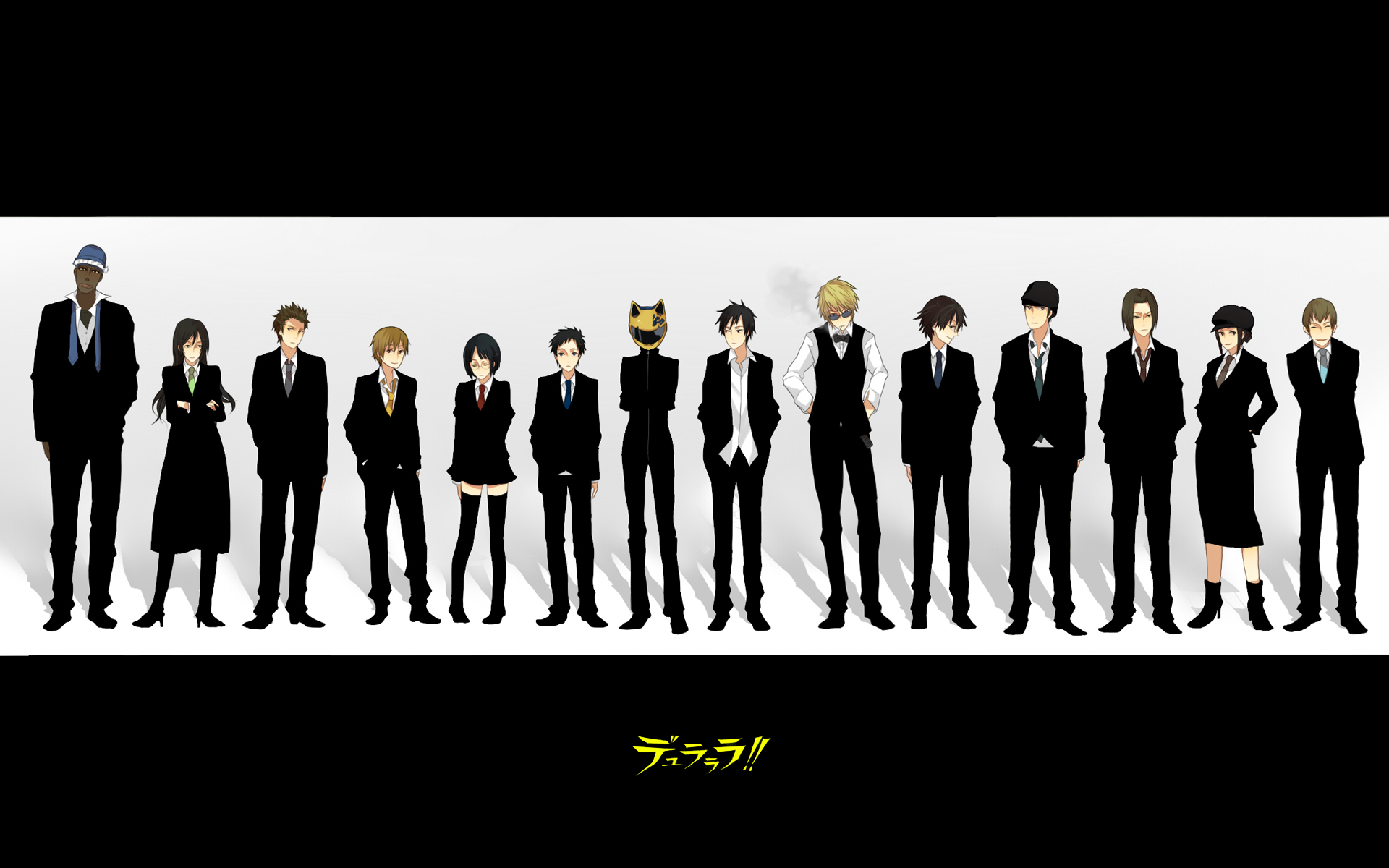 Durarara!! anime characters on a vibrant desktop wallpaper.
