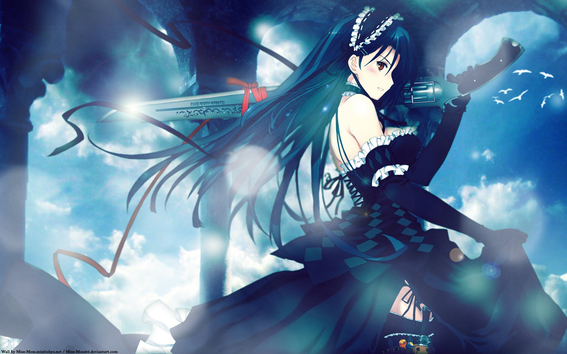 A striking HD anime wallpaper from wasurerareta natsu, featuring a strong character wielding a sword against a dreamy sky backdrop, evoking a sense of adventure and mystery.