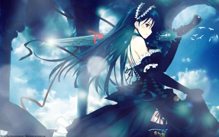 A striking HD anime wallpaper from wasurerareta natsu, featuring a strong character wielding a sword against a dreamy sky backdrop, evoking a sense of adventure and mystery.