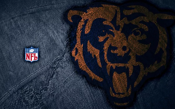 HD PC desktop wallpaper featuring the Chicago Bears logo embossed on a textured dark background with the NFL shield emblem nearby.