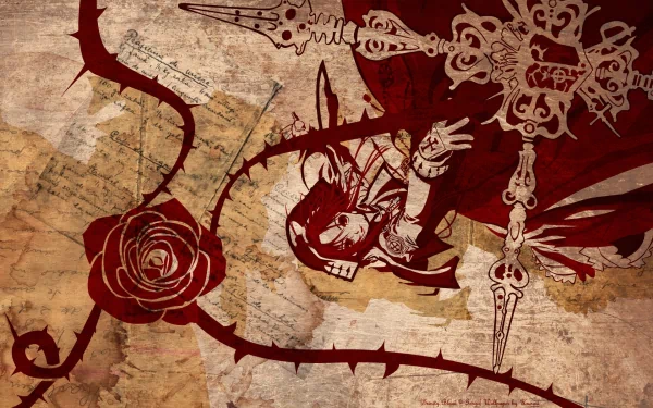 A striking anime illustration from Trinity Blood, featuring intricate designs of thorns and a rose, set against a textured background—an HD desktop wallpaper to enhance any screen.