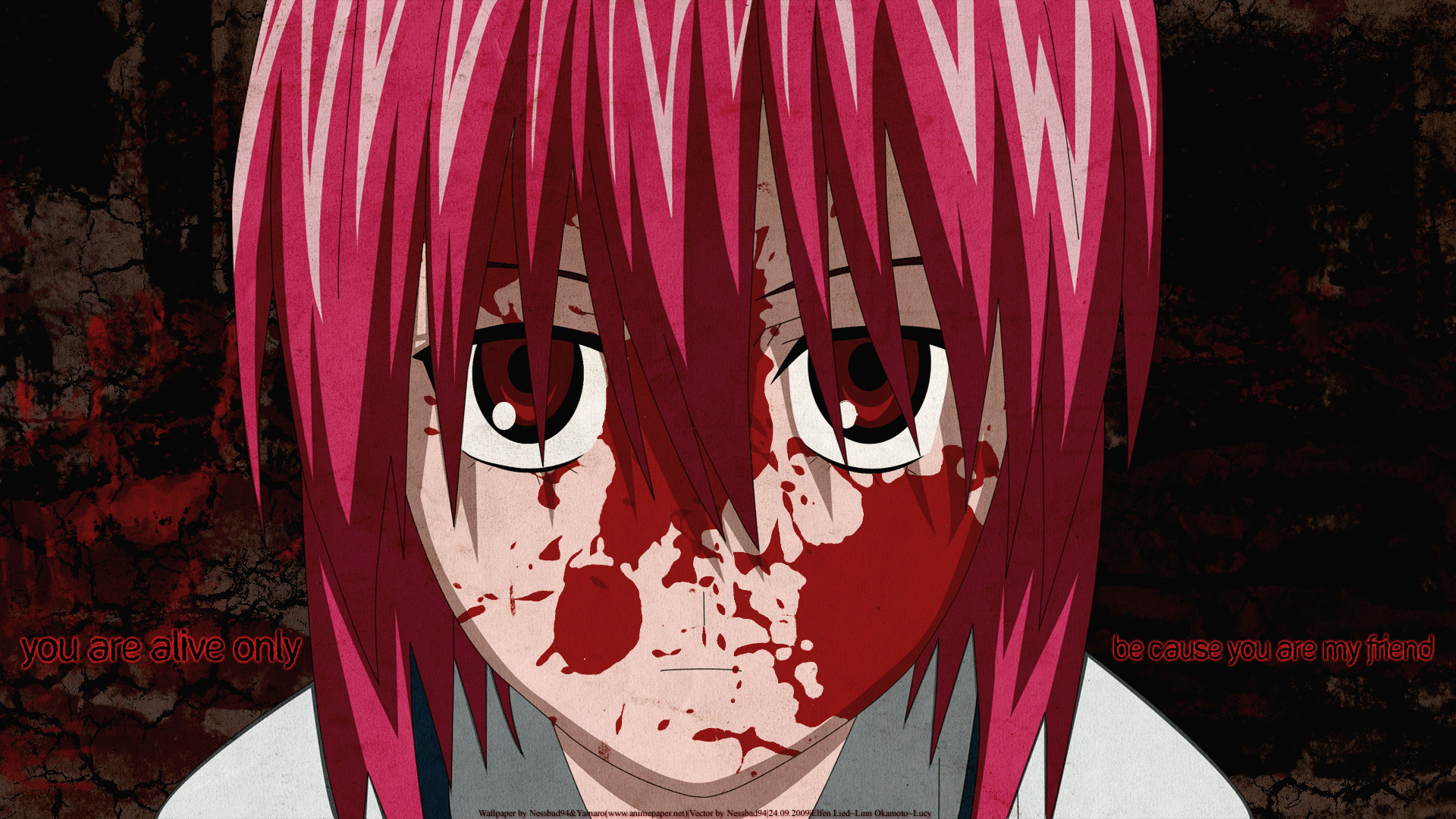 Lucy from Elfen Lied, a captivating anime character with an intense gaze.