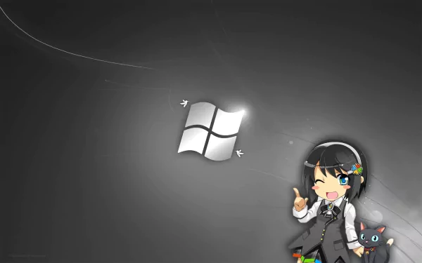 HD PC desktop wallpaper featuring an anime-style Nanami Madobe Os-tan character alongside the glowing Microsoft Windows 7 logo on a dark background.