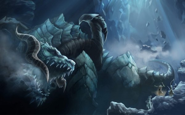 Video Game Lineage Antaras Raid Boss Antaras Lair Warrior Orc Elf Human Dragon Cave HD Wallpaper | Background Image