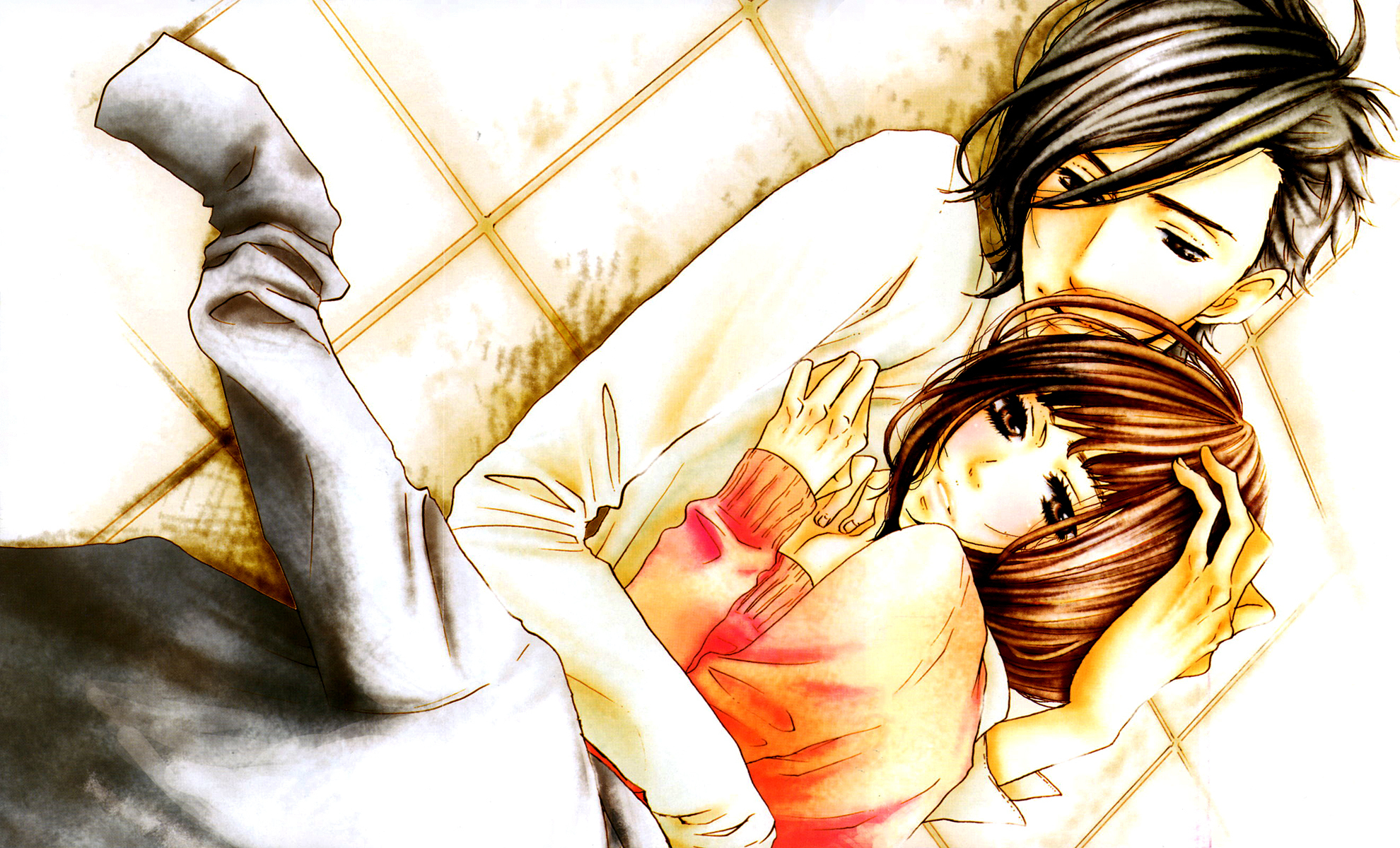 Anime characters Mei Tachibana and Yamato Kurosawa in a loving embrace from Say 'I Love You' series.
