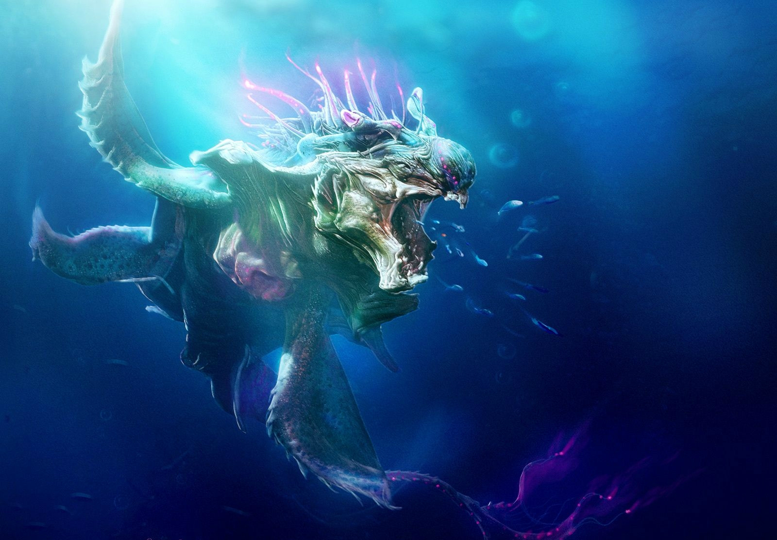 Fantasy sea monster set against a stunning backdrop.