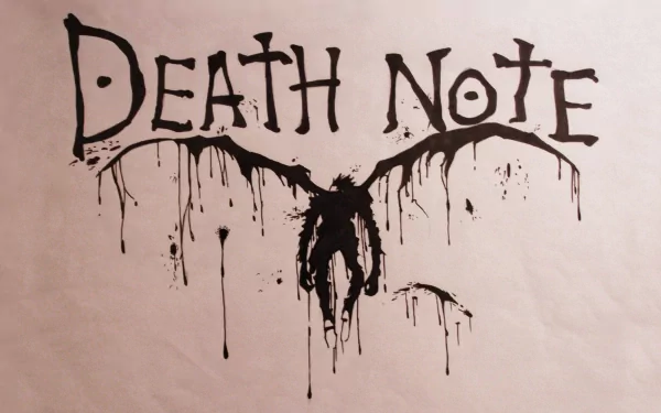 HD desktop wallpaper featuring the anime Death Note with a dark, dripping design and character silhouette under the title.