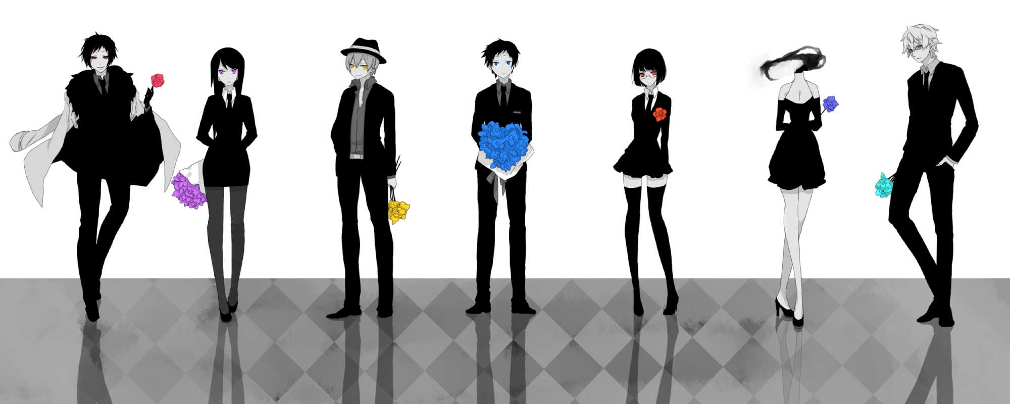 Durarara!! Anime Wallpaper. Vibrant cityscape with characters in cool outfits.