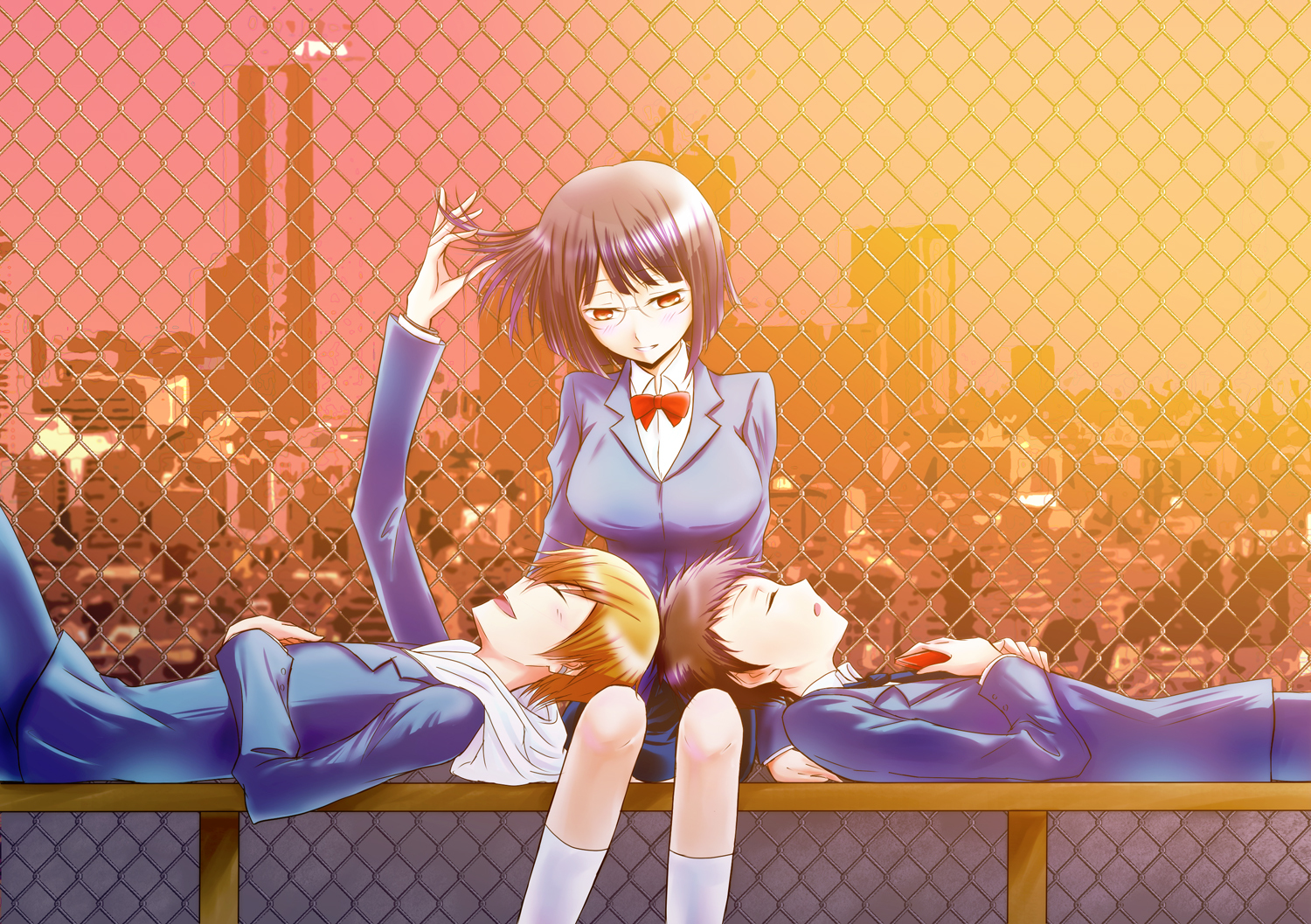 Trio of Durarara!! characters: Mikado, Anri, and Masaomi. Anime wallpaper.