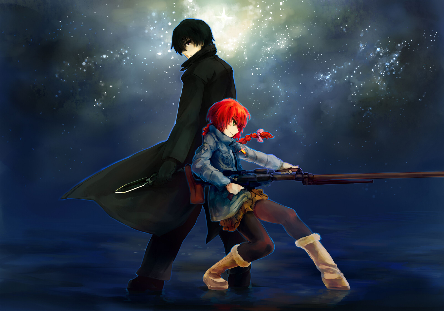 Hei & Suou from the anime Darker than Black, a dynamic duo with powerful abilities.