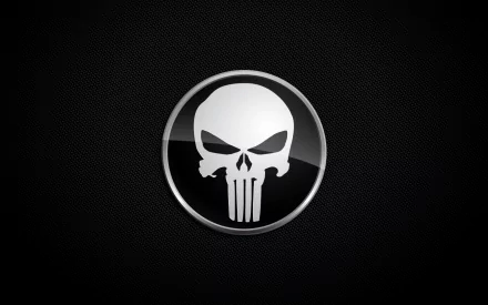 Black HD wallpaper featuring the Punisher's iconic white skull logo centered on a dark textured background.
