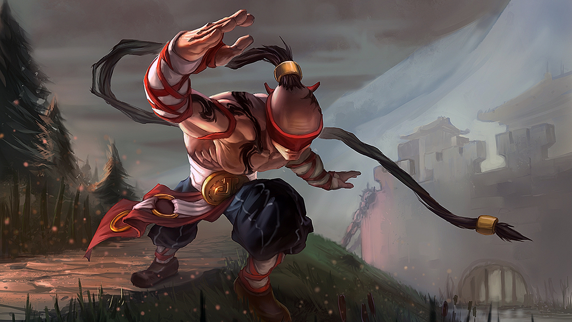 Lee Sin, a character from the video game League of Legends, striking a powerful stance.