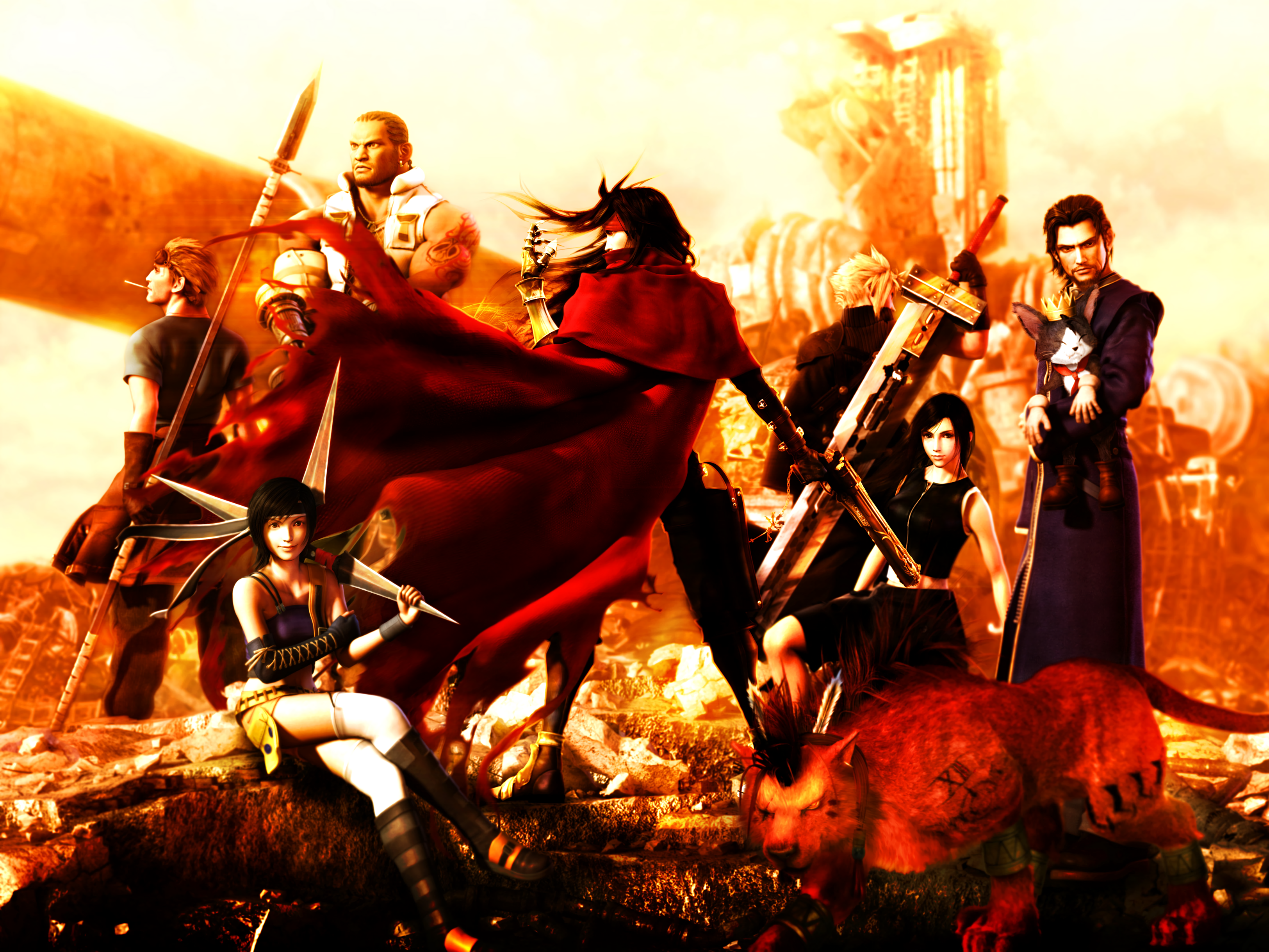 A group of characters from Dirge of Cerberus: Final Fantasy VII gathered together as a powerful team.
