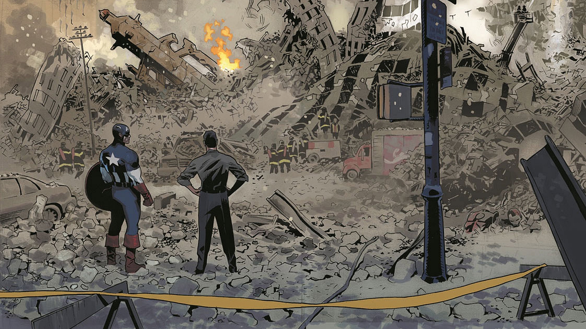 Avengers comic featuring Captain America in a vibrant desktop wallpaper.