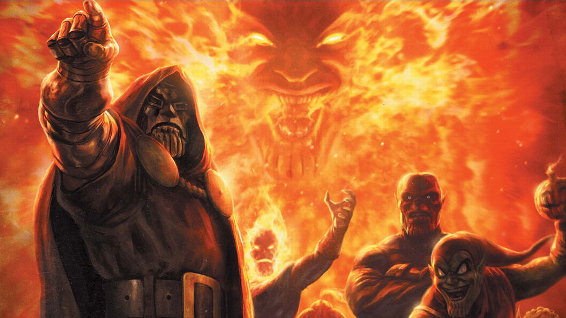 Comic book villains from Marvel: Doctor Doom, Mephisto, Green Goblin, Red Skull