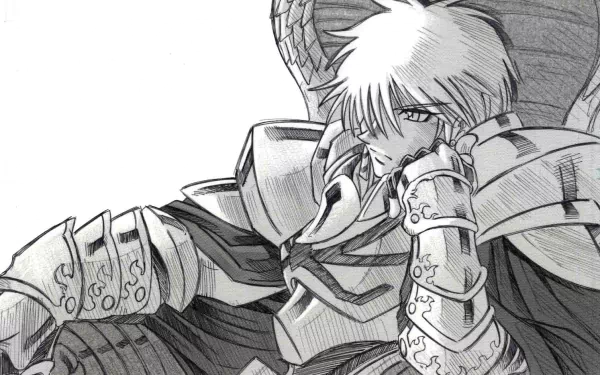 HD black-and-white anime wallpaper of Archer from Fate/Stay Night, showcasing detailed armor and a contemplative pose in a Fate/Stay Night PC desktop background.