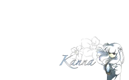 Anime-inspired HD wallpaper featuring Kanna from InuYasha, showcasing her serene expression against a softly blended floral background. An artistic blend of character and charm.