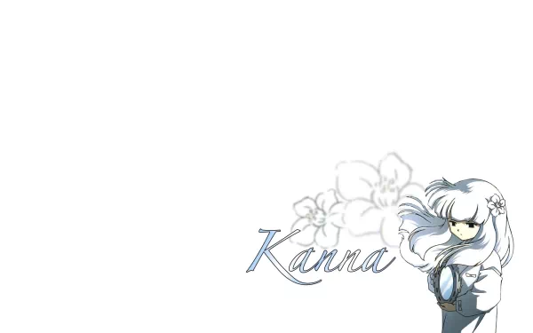 Anime-inspired HD wallpaper featuring Kanna from InuYasha, showcasing her serene expression against a softly blended floral background. An artistic blend of character and charm.