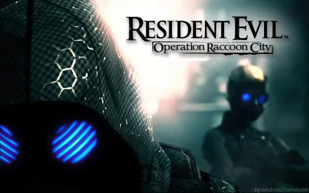 An HD wallpaper for Resident Evil: Operation Raccoon City, featuring a character in a dark, atmospheric setting with glowing blue accents, evoking the game's intense and chilling theme.