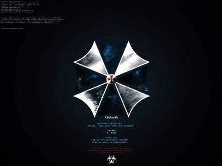 A sleek HD desktop wallpaper featuring the iconic Umbrella Corporation logo from the Resident Evil video game series, set against a dark background.