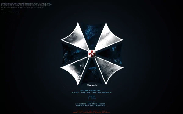 A sleek HD desktop wallpaper featuring the iconic Umbrella Corporation logo from the Resident Evil video game series, set against a dark background.
