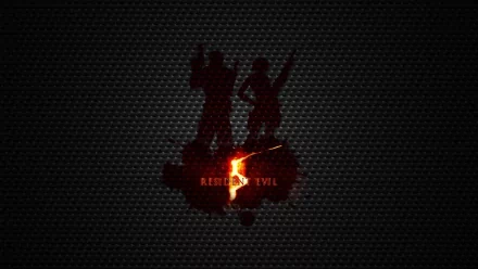 HD PC desktop wallpaper featuring a dark textured background with a red glowing Resident Evil 5 logo and silhouettes of characters from the video game.