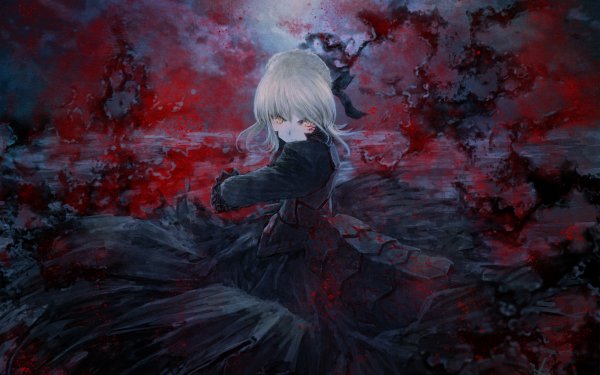 Anime Fate/stay Night Fate Series Saber Alter Saber Fate Dress Black Dress White Hair Yellow Eyes Ribbon Angry Fond d'écran HD | Image