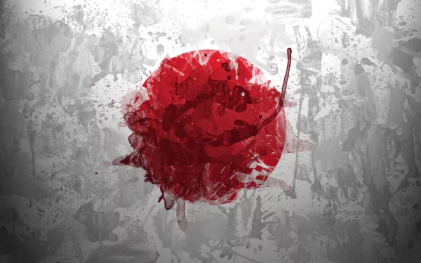 Abstract representation of the Japanese flag featuring a bold red circle, set against a textured gray background. This HD wallpaper adds a creative touch to any desktop.