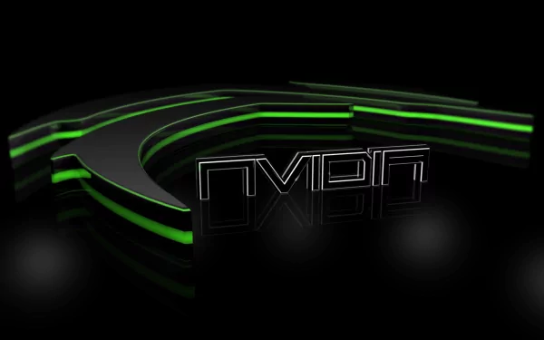 HD PC desktop wallpaper featuring a sleek Nvidia logo with glowing green and black technology-themed accents on a dark background.