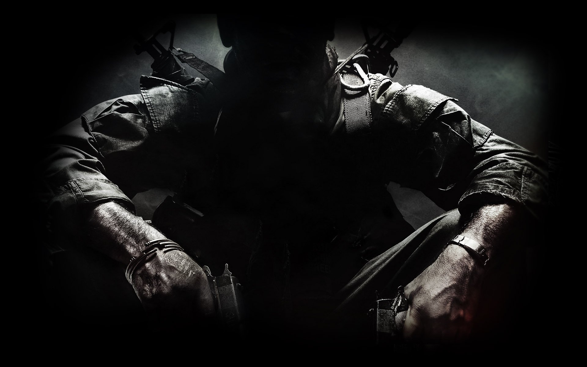 Dark, intense HD Call of Duty PC desktop wallpaper featuring a shadowed soldier in tactical gear, highlighting the game's gritty and immersive combat atmosphere.