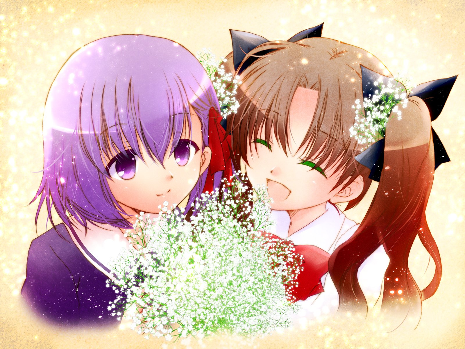 Fate/Zero HD: Sakura Matou & Rin Tohsaka Anime Blossoms Wallpaper