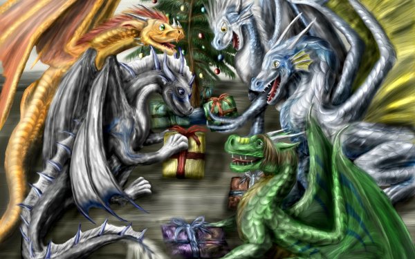 Holiday Christmas Gift Dragon HD Wallpaper | Background Image