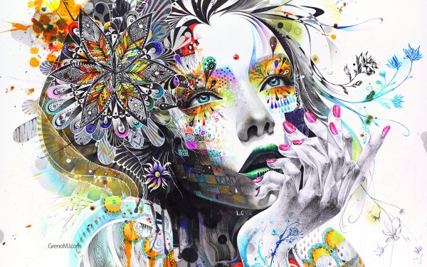 Femmes Artistique Minjae Lee Surrealism Couleurs Portrait Face Fleur Colorful Fond d'écran HD | Image