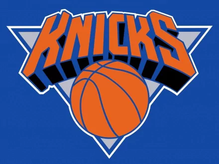 HD PC desktop wallpaper and background of the New York Knicks sports logo: orange basketball beneath bold KNICKS lettering on a blue field.