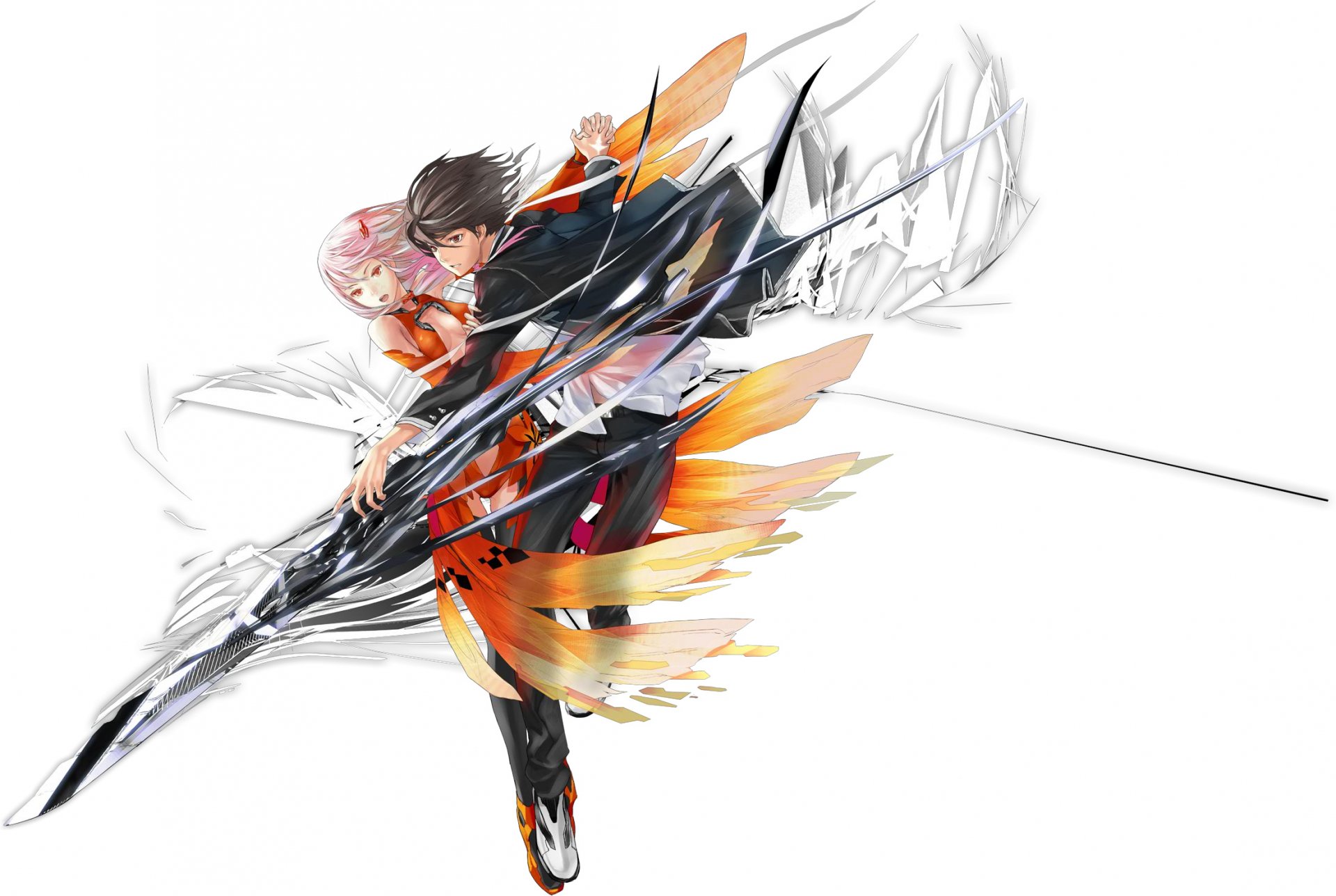 Inori Yuzuriha from the anime Guilty Crown is depicted in this striking HD PC desktop wallpaper, showcasing dynamic colors and action-packed artistry.