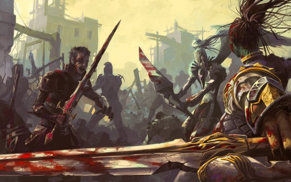 Video Game Lineage Battle Sword Orc Hamn Kamael Elf Town HD Wallpaper | Background Image