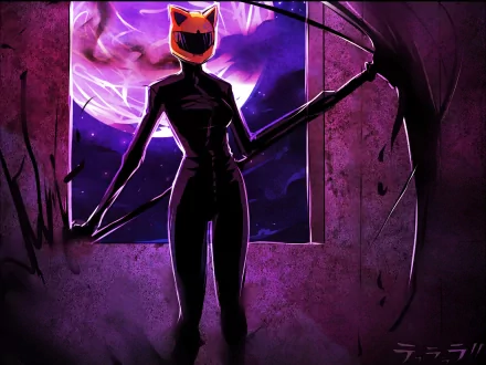 A striking HD wallpaper featuring a character from the anime Durarara!!, standing in silhouette against a vibrant, cosmic backdrop with a scythe in hand.