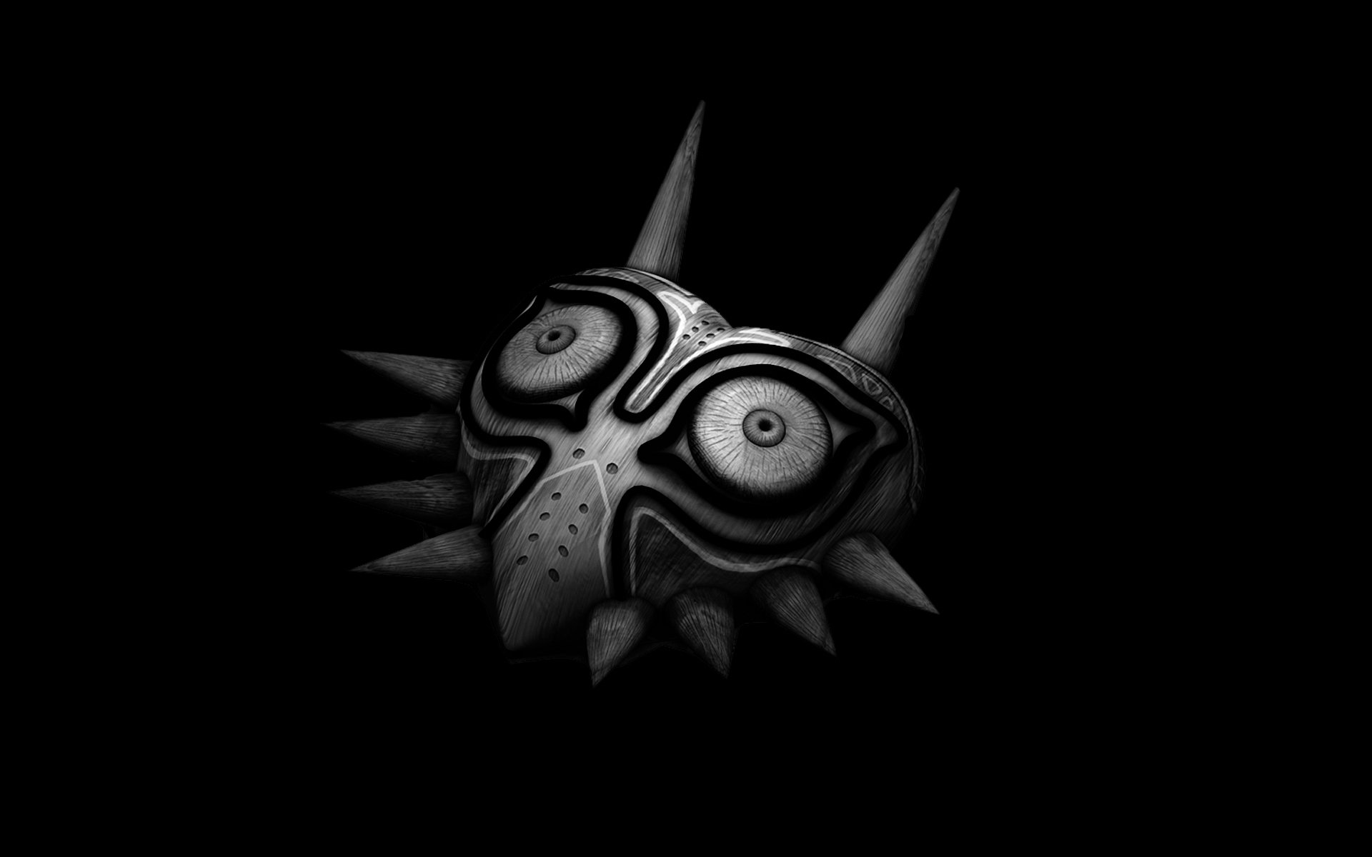 HD PC desktop wallpaper featuring the iconic Majora's Mask from the video game The Legend of Zelda: Majora's Mask against a dark background.