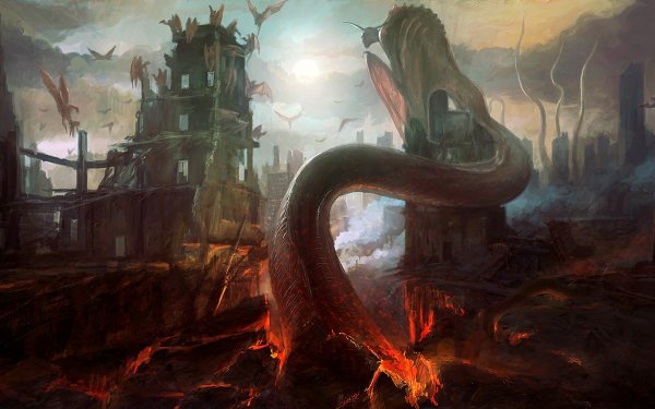 Fantasy Demon Dragon City HD Wallpaper | Background Image