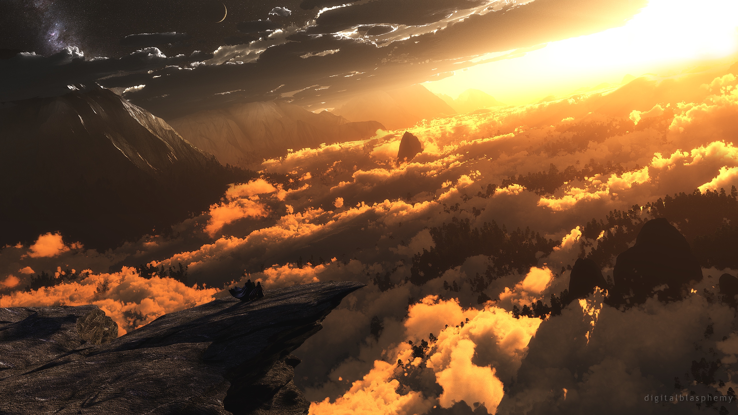 Desktop wallpaper of scenic view with mountains and sunset