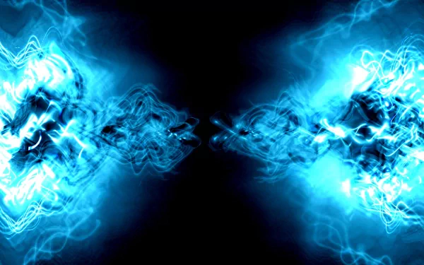 Abstract blue light patterns create a mirrored effect against a dark background, suitable as a HD desktop wallpaper and background.