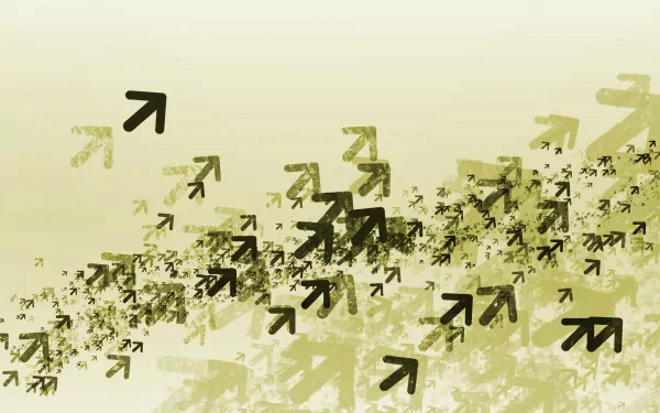 An artistic vector wallpaper featuring a dynamic arrangement of arrows in varying shades, creating a sense of movement and direction against a soft background.