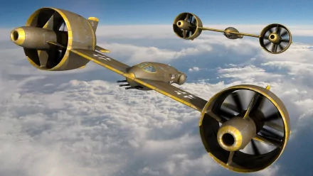 A high-definition wallpaper featuring military aircraft soaring above the clouds, showcasing unique design elements and powerful propellers against a serene sky backdrop.