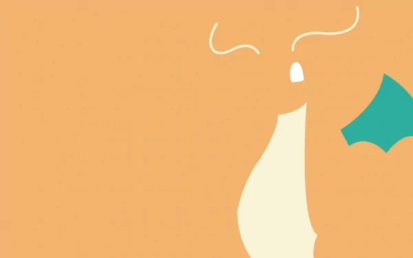 HD PC desktop wallpaper featuring a minimalist anime-style Dragonite from Pokémon against a solid peach background.