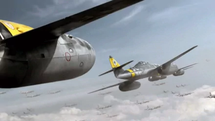 HD PC desktop wallpaper featuring fighter planes from the movie Red Tails soaring through a cloudy sky in formation.