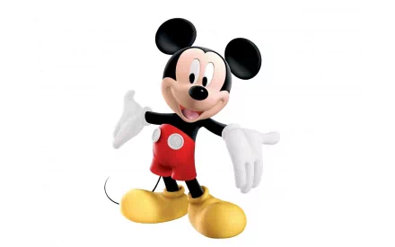 HD desktop wallpaper featuring Disney's iconic character, Mickey Mouse, standing with open arms, wearing his classic red shorts, white gloves, and yellow shoes.