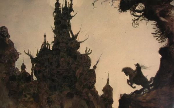 A dramatic HD wallpaper featuring the shadowy silhouette of a castle and a figure on horseback, inspired by the anime Vampire Hunter D, set against a moody background.