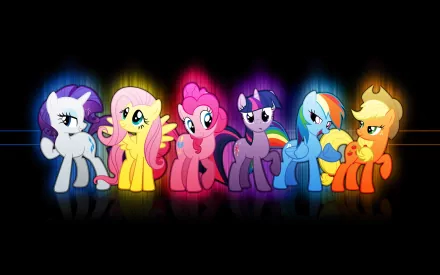 HD desktop wallpaper featuring My Little Pony characters Rarity, Fluttershy, Pinkie Pie, Twilight Sparkle, Rainbow Dash, and Applejack from the TV show My Little Pony: Friendship Is Magic.