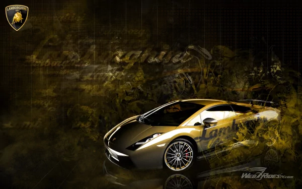 HD PC desktop wallpaper featuring a sleek Lamborghini Gallardo sports car with dynamic yellow and black smoke effects against a dark textured background.